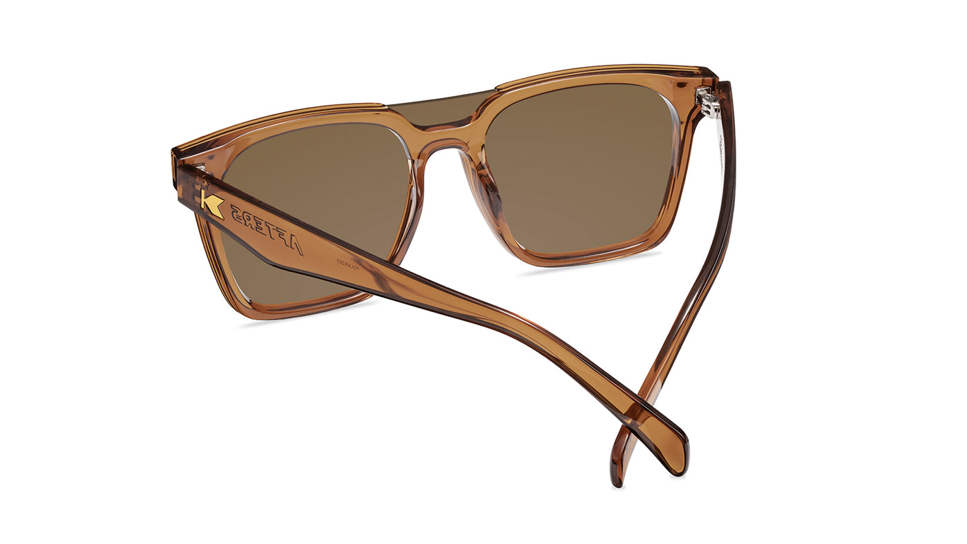 Sunglasses with an amber frame with polarized amber lenses, front