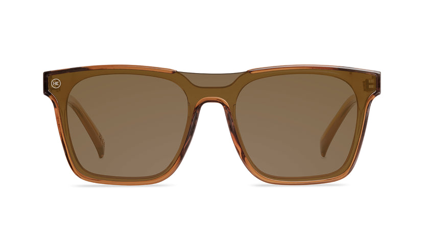Sunglasses with an amber frame with polarized amber lenses, front