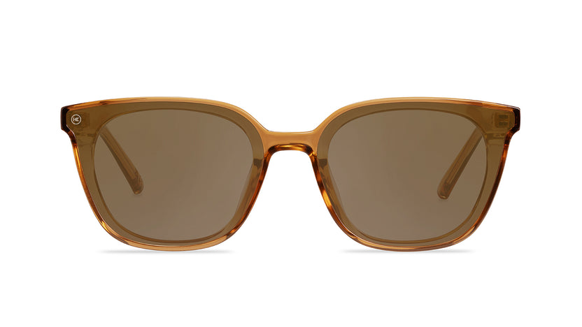 Sunglasses with a amber frame with polarized amber lenses, front