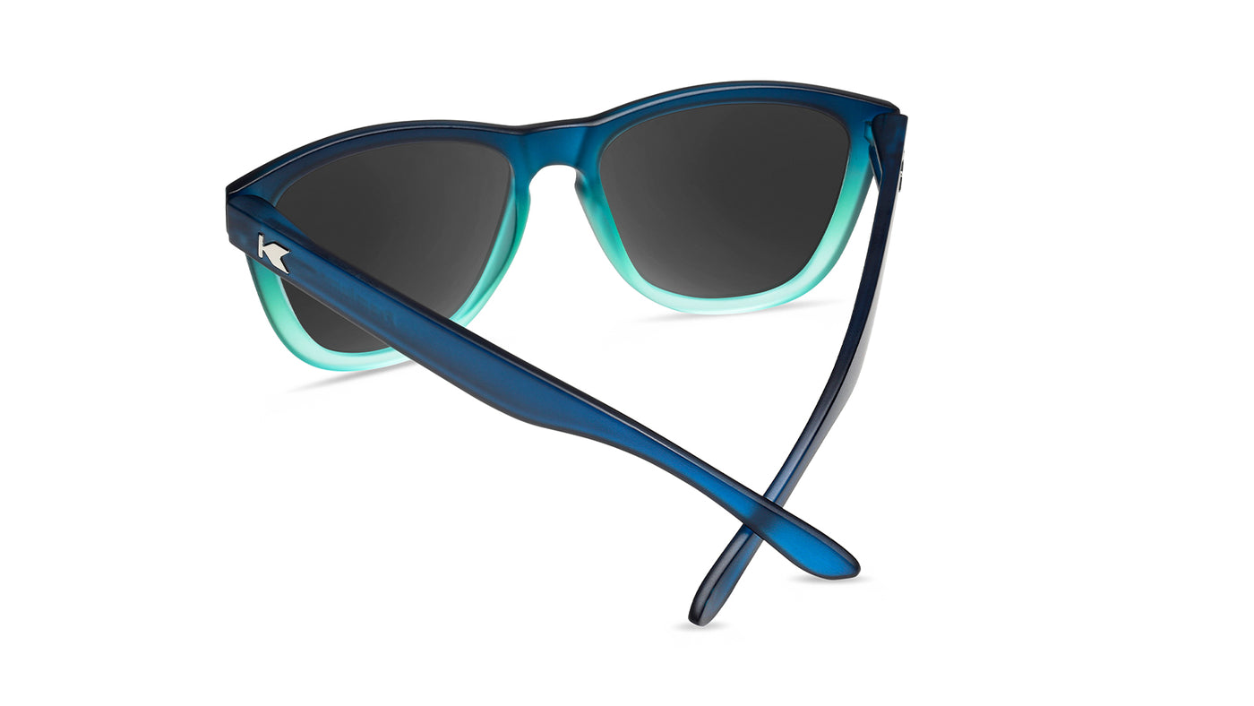 Sunglasses with Deep Blue to Light Blue Frames and Polarized Black Lenses, Back