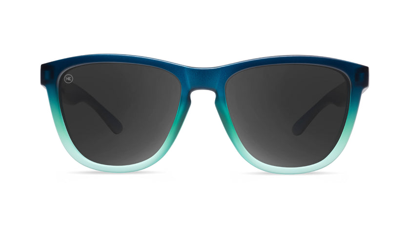 Sunglasses with Deep Blue to Light Blue Frames and Polarized Black Lenses, Front