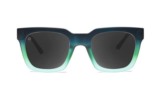 Sunglasses with Deep Blue to Light Blue Frames and Polarized Black Lenses, Front