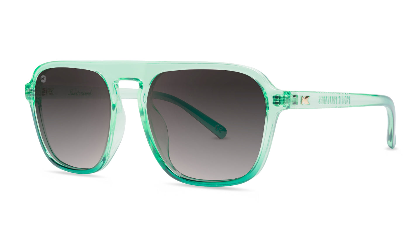 Sunglasses with Green Ombre Fade Frames and Polarized Amber Gradient Lenses, Threequarter