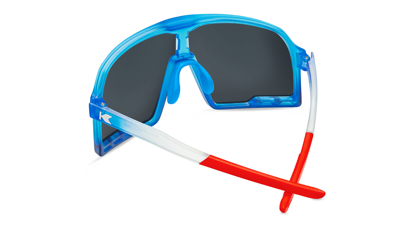 Sport Sunglasses with Red, White, and Blue Gradient Frames and Blue Lenses, Back