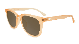 Frosted peach sunglasses with amber lenses