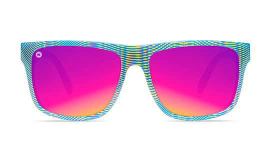 Sunglasses with Blue Frames and Polarized Pink Sunset Lenses,Front
