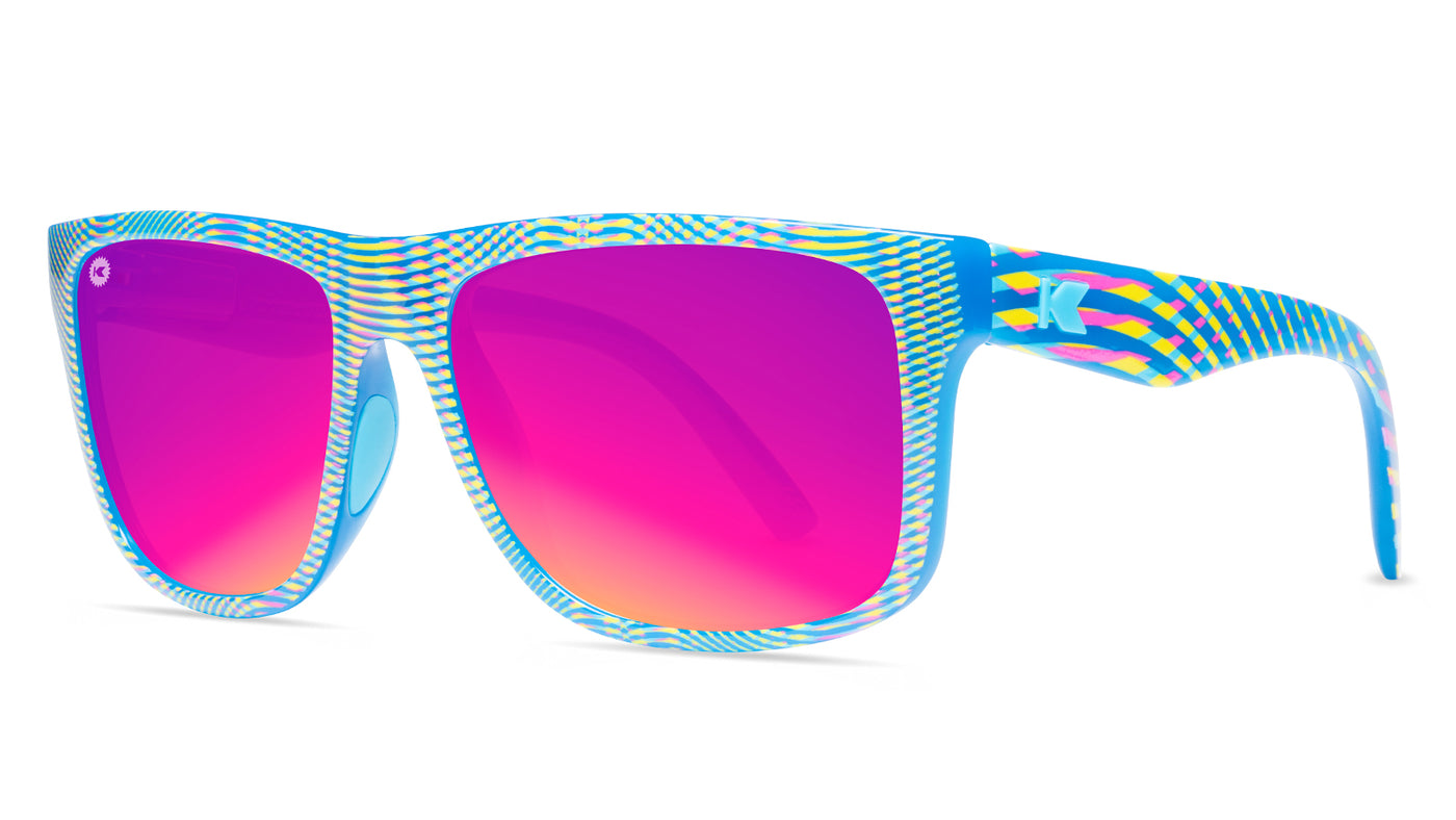 Sunglasses with Blue Frames and Polarized Pink Sunset Lenses, Threequarter