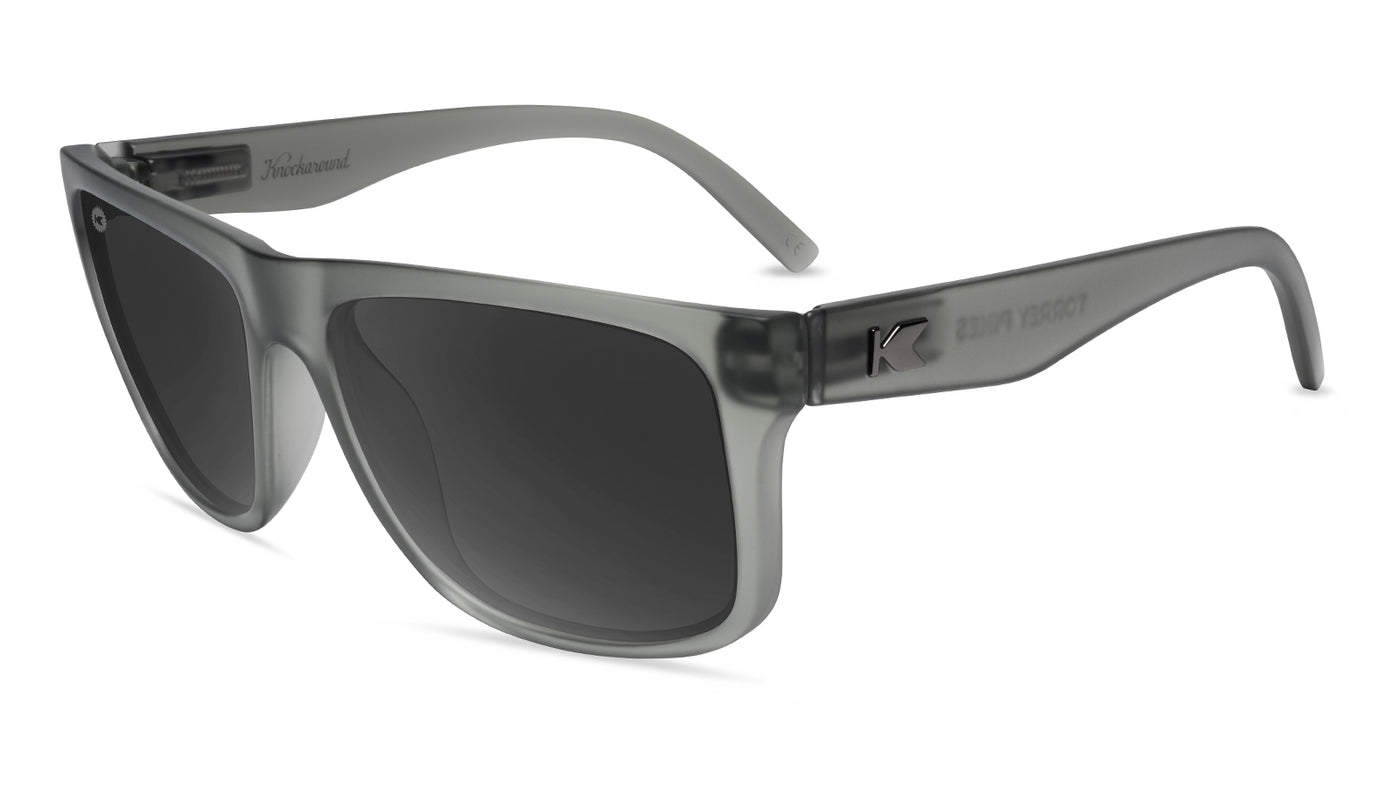 Sunglasses with Frosted Grey Frames and Polarized Black Smoke Lenses, Flyover