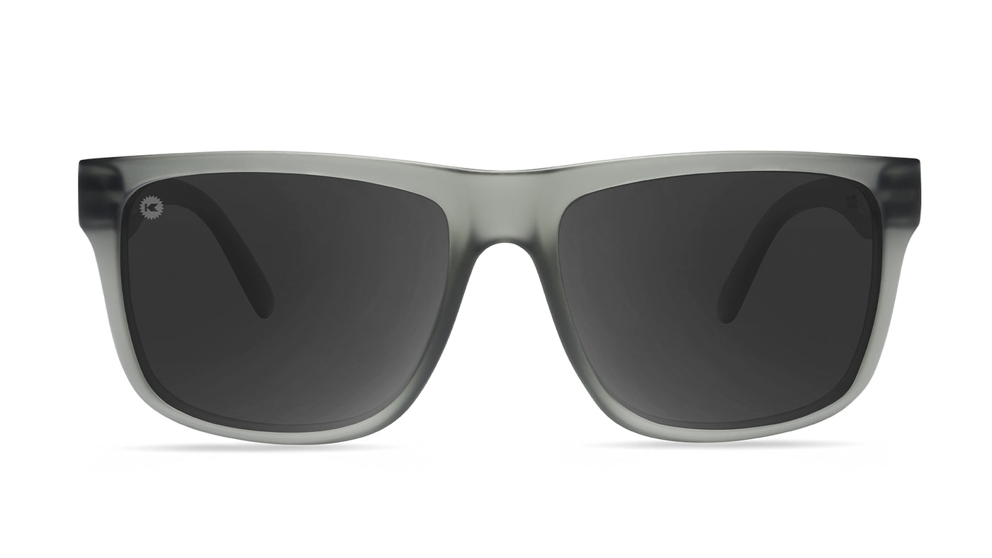 Sunglasses with Frosted Grey Frames and Polarized Black Smoke Lenses, Front