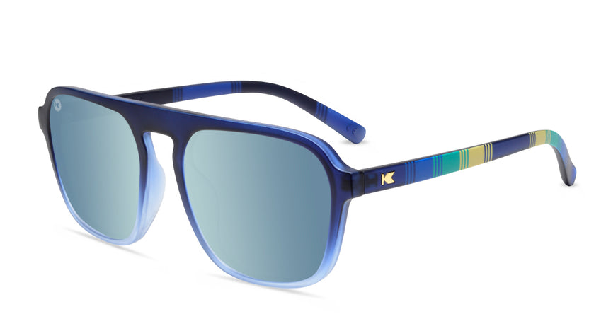 Sunglasses with Blue Frame and accent stripping with Polarized Blue Lenses, Flyover
