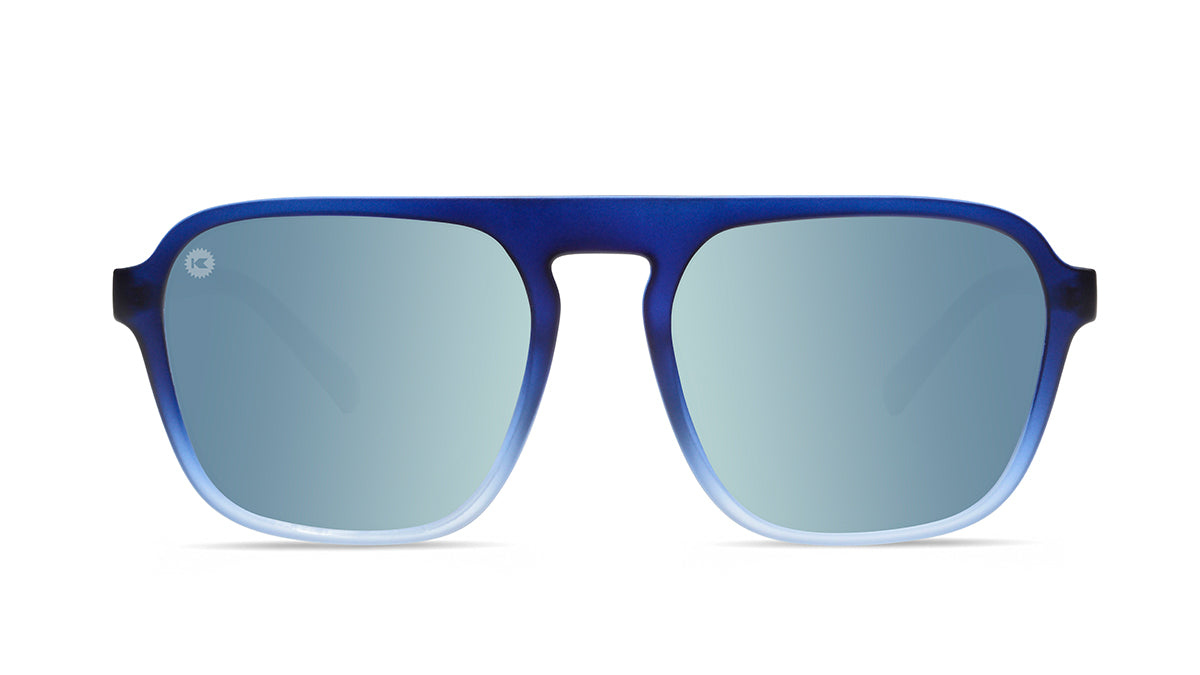Sunglasses with Blue Frame and accent stripping with Polarized Blue Lenses, Front