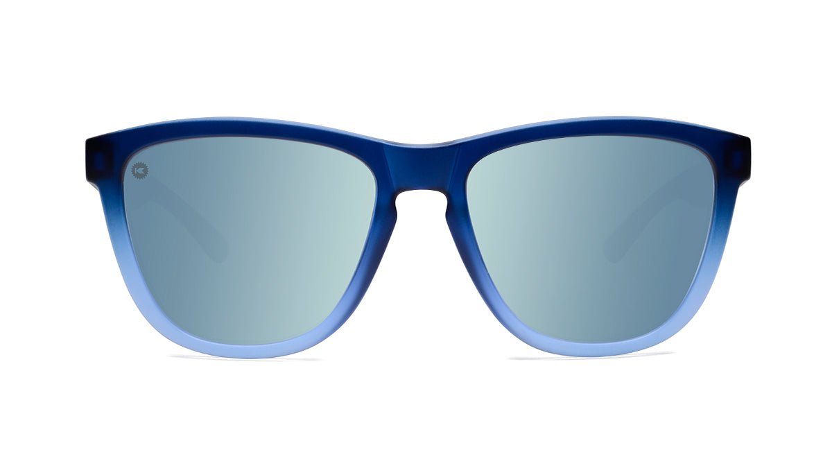 Sunglasses with Blue Frame and accent stripping with Polarized Blue Lenses, Front