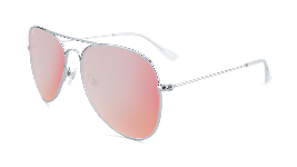 Silver aviator sunglasses with pink mirrored lenses