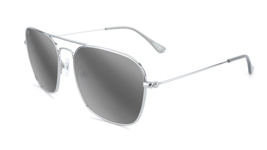 Sunglasses with Silver Metal Frame and Polarized Silver Smoke Lenses, Flyover