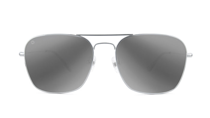 Sunglasses with Silver Metal Frame and Polarized Silver Smoke Lenses, Front