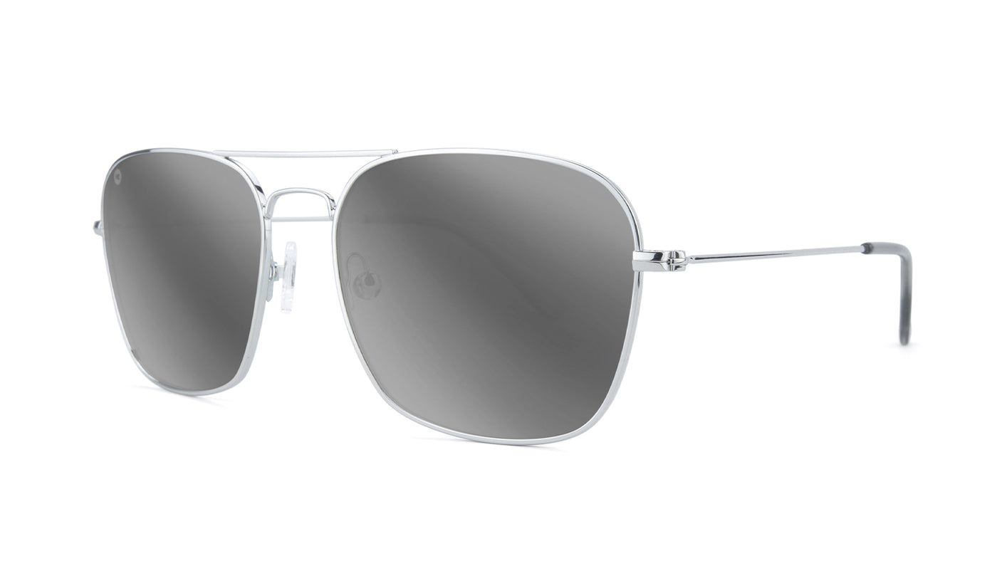 Sunglasses with Silver Metal Frame and Polarized Silver Smoke Lenses, Threequarter