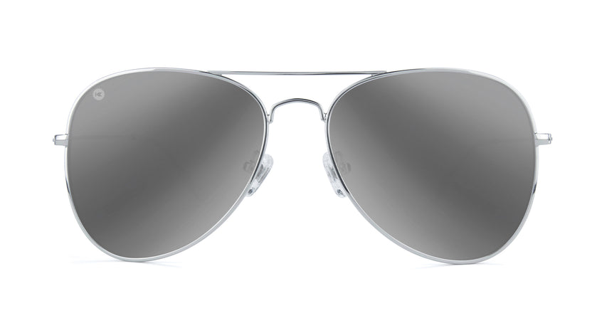 Sunglasses with Silver Metal Frame and Polarized Silver Smoke Lenses, Front