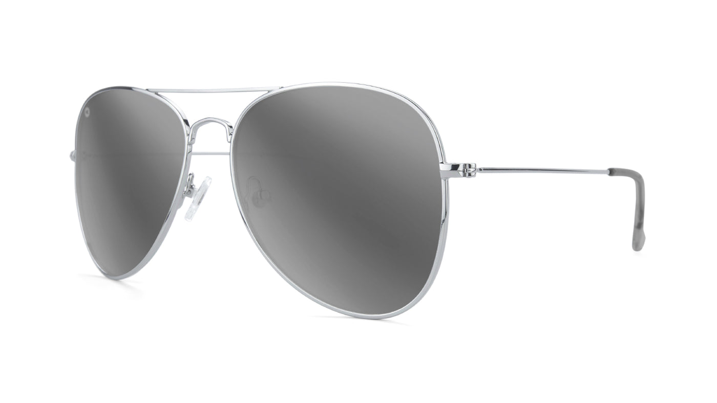 Sunglasses with Silver Metal Frame and Polarized Silver Smoke Lenses, Threequarter