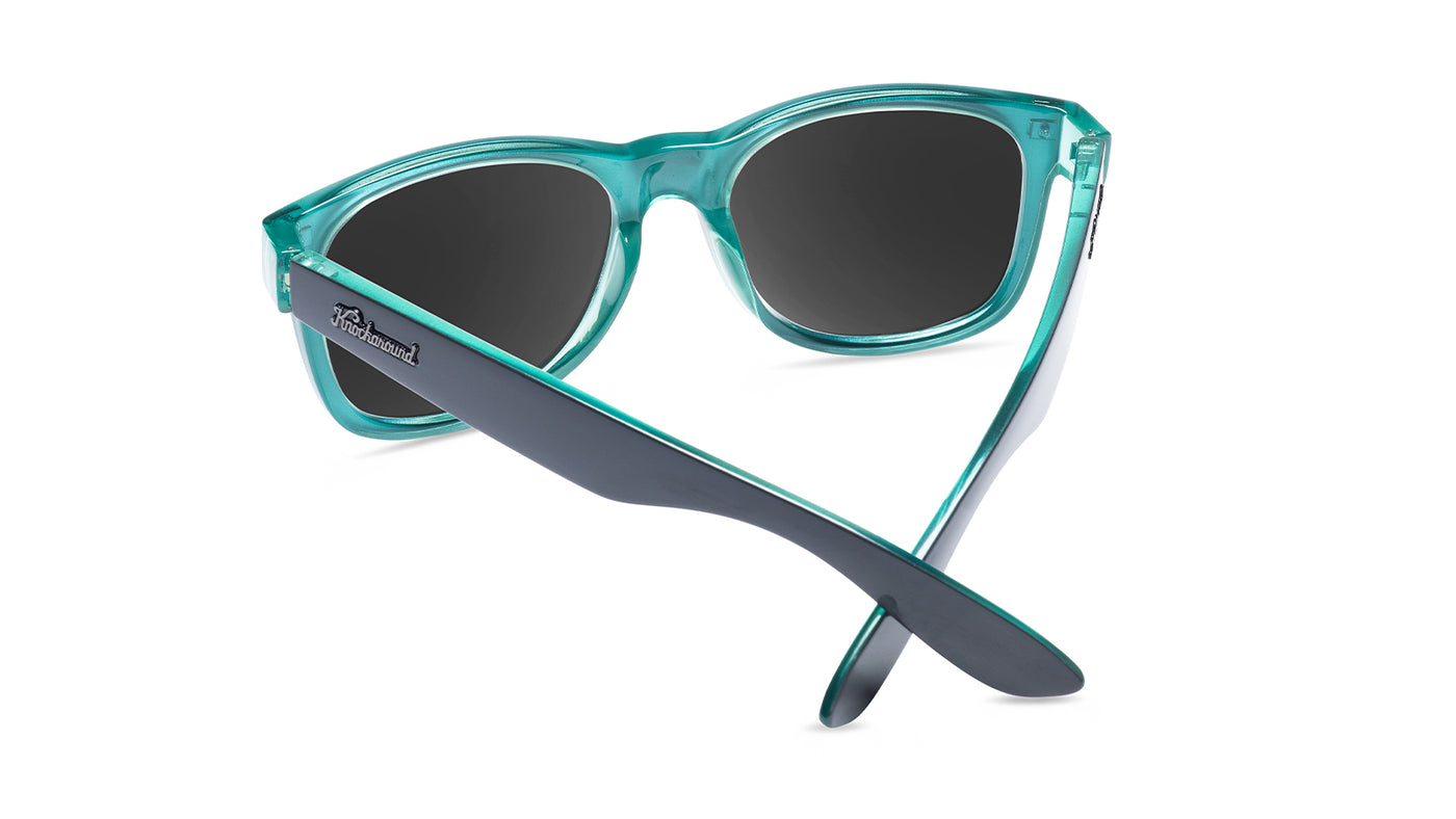 Sunglasses with Grey Frames and Polarized Aqua Lenses, Back