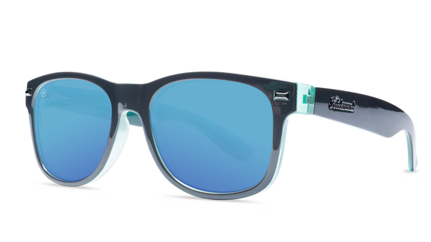 Sunglasses with Grey Frames and Polarized Aqua Lenses,  Threequarter