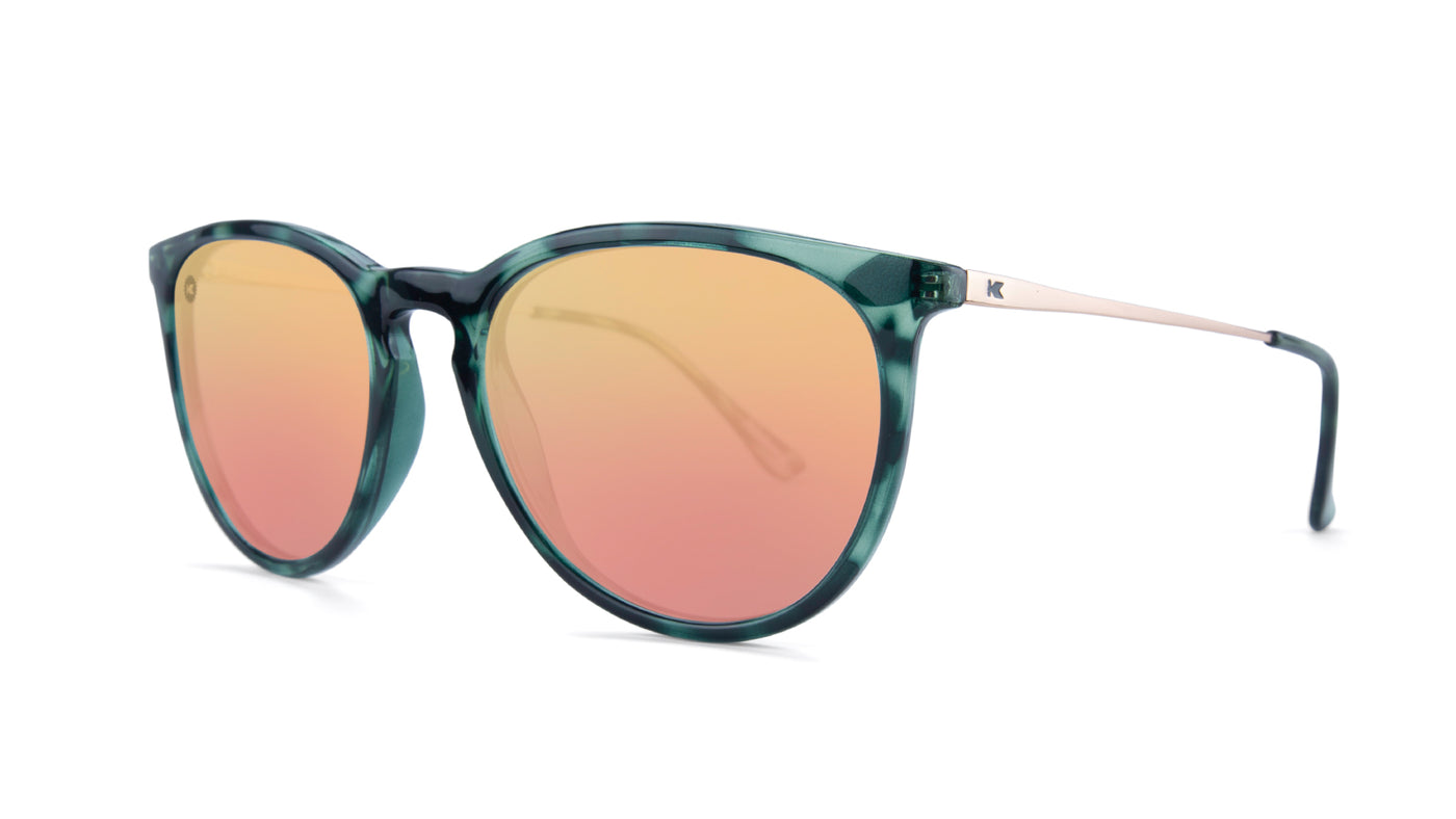 Sunglasses with Slate Tortoise Shell Frame and Polarized Pink Lenses, Threequarter
