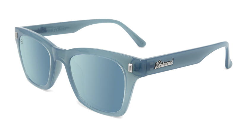 Sunglasses with Glossy Stormy Blue Frames and Polarized Sky Blue Lenses, Flyover
