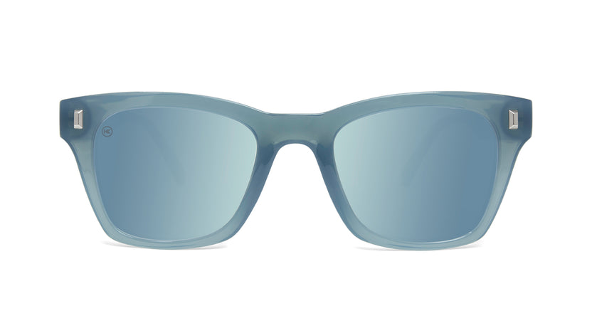 Sunglasses with Glossy Stormy Blue Frames and Polarized Sky Blue Lenses, Front