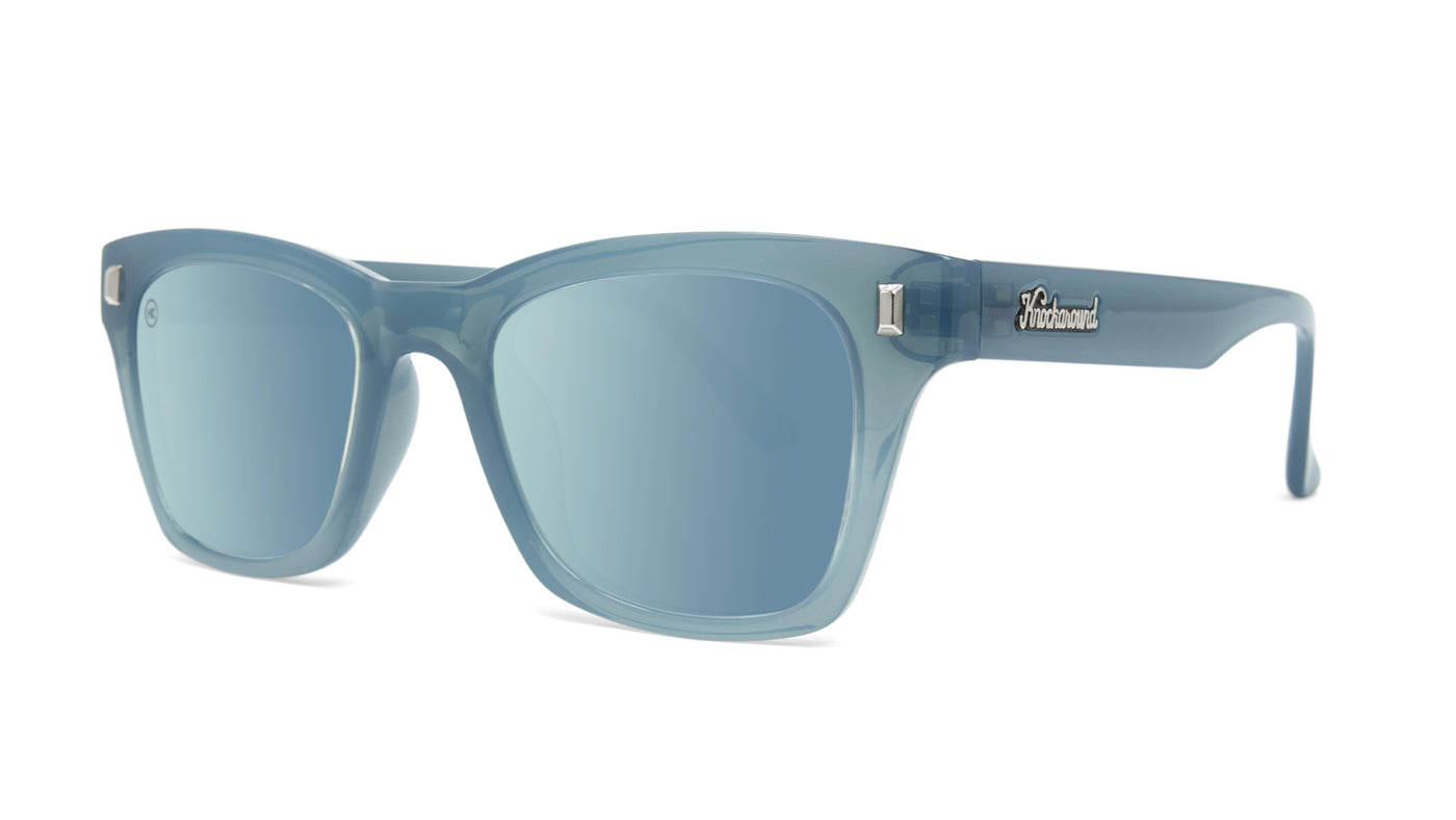 Sunglasses with Glossy Stormy Blue Frames and Polarized Sky Blue Lenses, Threequarter