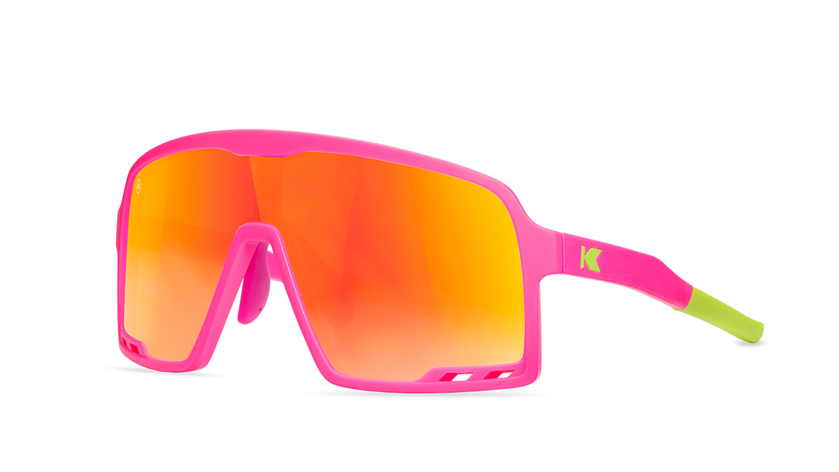 Kids Sunglasses with Hot Pink Frames and Red Sunset Lenses, Threequarter