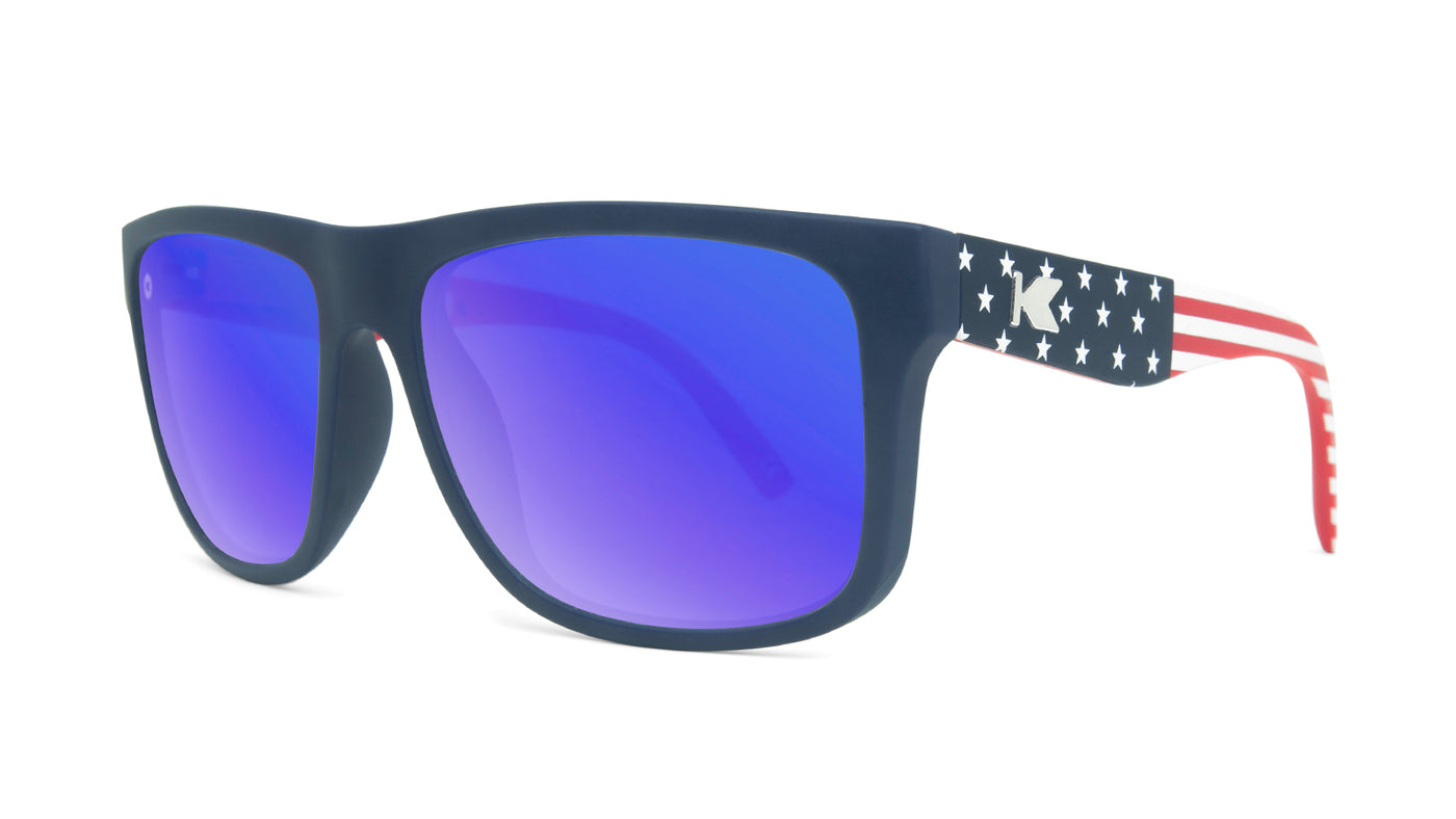 Sunglasses with Star Spangled frames and Polarized Blue Moonshine Lenses, Threequarter