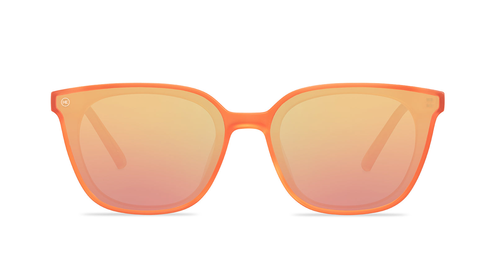 Sunglasses with an orange frame with polarized orange lenses, front
