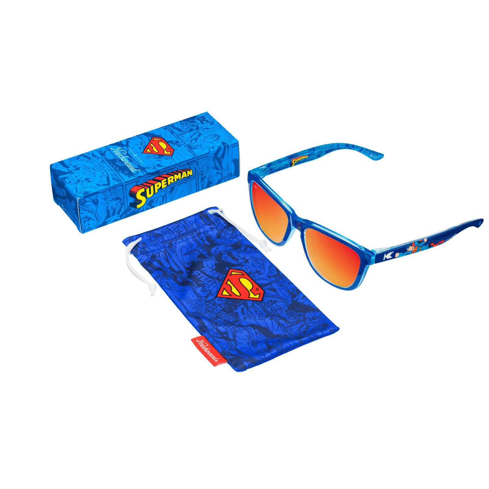 Square Blue Polarized Superman DC Sunglasses w/ Red Lenses