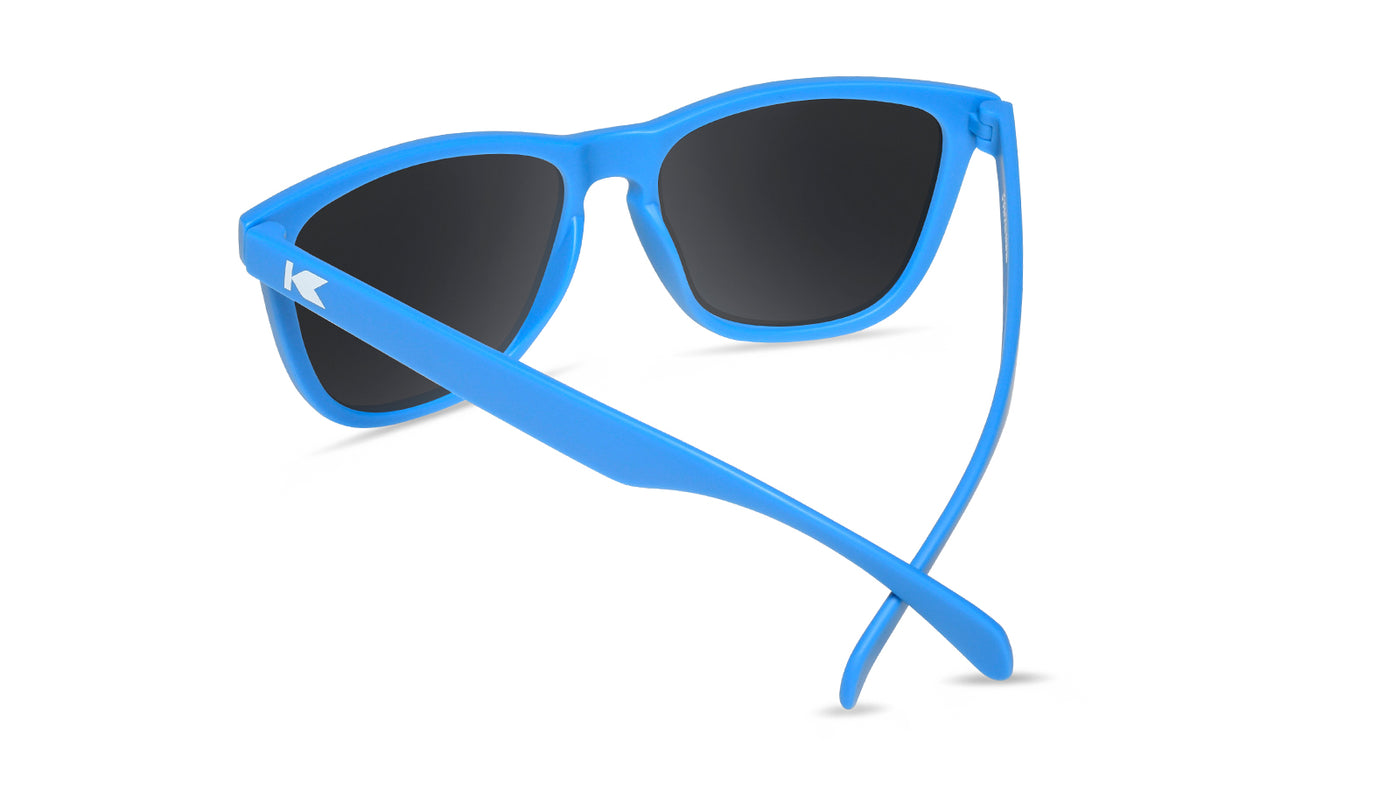 Sunglasses with Matte Blue Frames and Polarized Red Lenses, Back