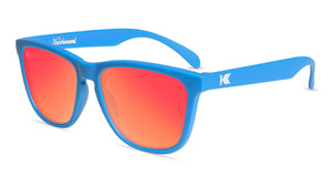 Sunglasses with Matte Blue Frames and Polarized Red Lenses, Flyover