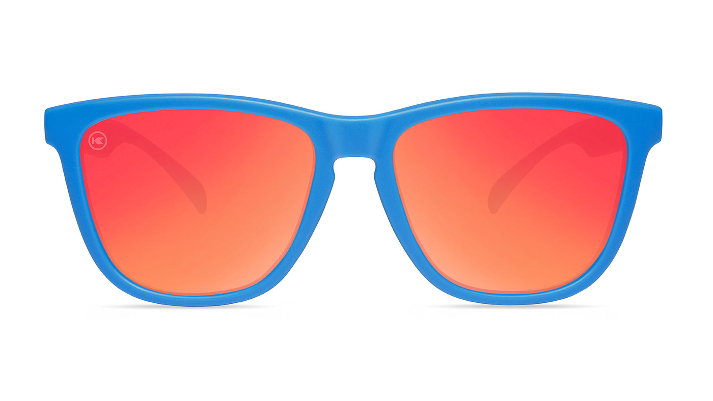 Sunglasses with Matte Blue Frames and Polarized Red Lenses, Front