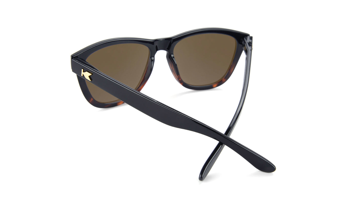 Sunglasses with Glossy Black and Tortoise Shell Frame and Polarized Amber Lenses, Back