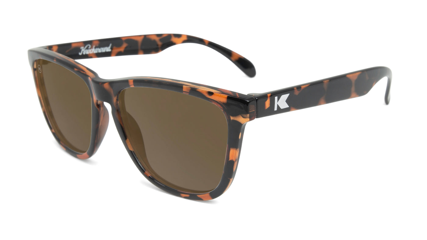 Sunglasses with Glossy Tortoise Shell Frame and Polarized Amber Lenses, Flyover