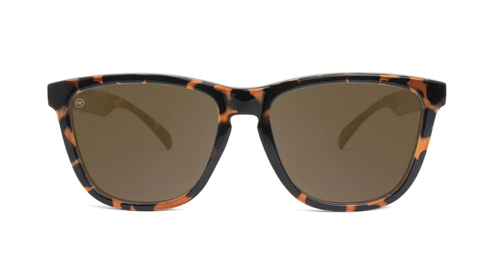 Sunglasses with Glossy Tortoise Shell Frame and Polarized Amber Lenses, Front