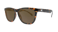 Sunglasses with Glossy Tortoise Shell Frame and Polarized Amber Lenses, Threequarter
