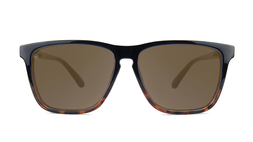 Sunglasses with Glossy Black Frames and Polarized Amber Lenses, Front