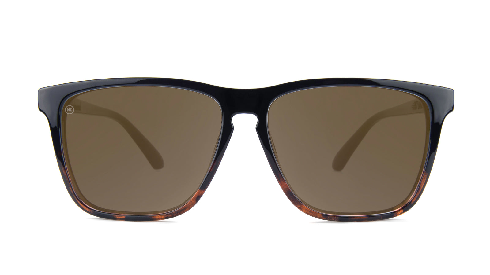 Sunglasses with Glossy Black Frames and Polarized Amber Lenses, Front