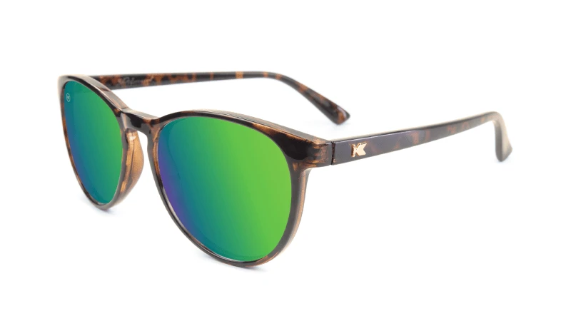 Glossy Tortoise shell sunglasses with round green lenses