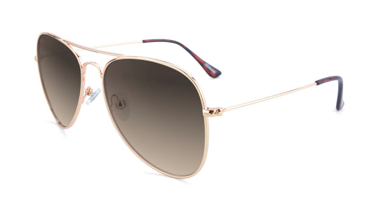 Sunglasses with Rose Gold Frame and Polarized Amber Gradient Lenses, Flyover