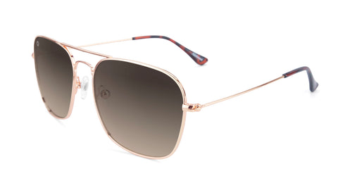 Sunglasses with Rose Gold Frame and Polarized Amber Gradient Lenses, Flyover