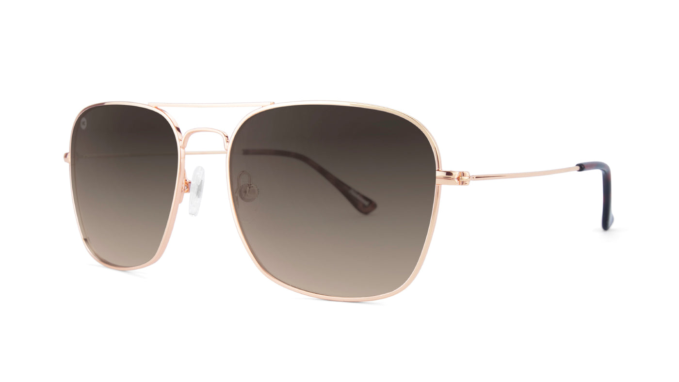 Sunglasses with Rose Gold Frame and Polarized Amber Gradient Lenses, Threequarter