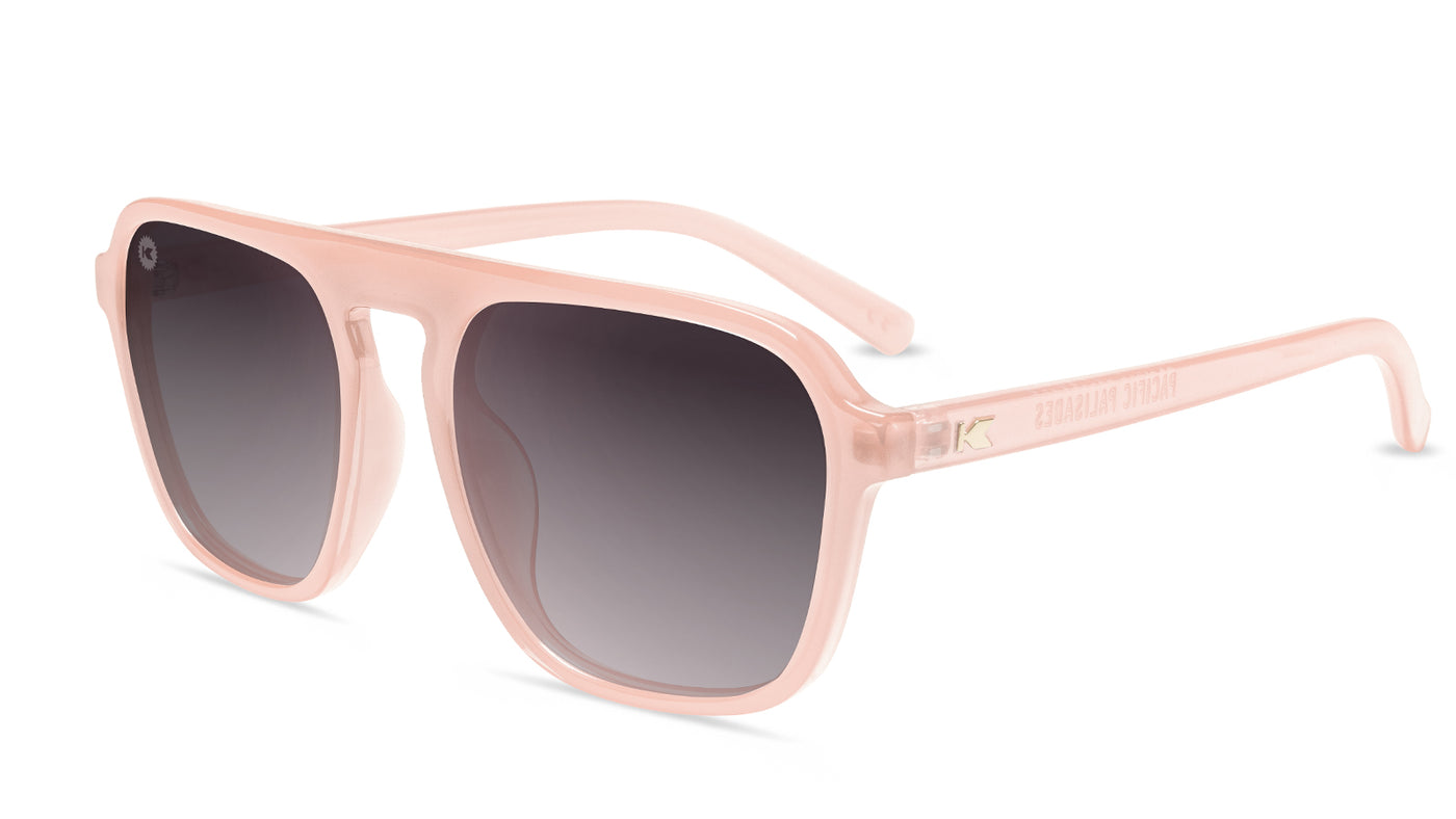 Sunglasses with Pink Frames and Polarized Smoke Gradient Lenses, Flyover