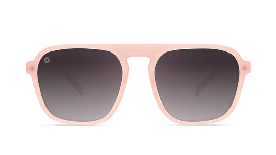 Sunglasses with Pink Frames and Polarized Smoke Gradient Lenses, Front