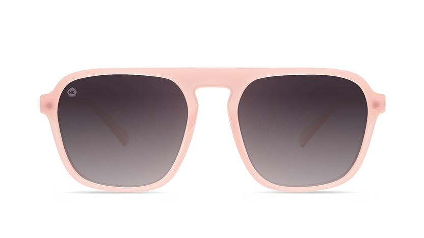 Sunglasses with Pink Frames and Polarized Smoke Gradient Lenses, Front