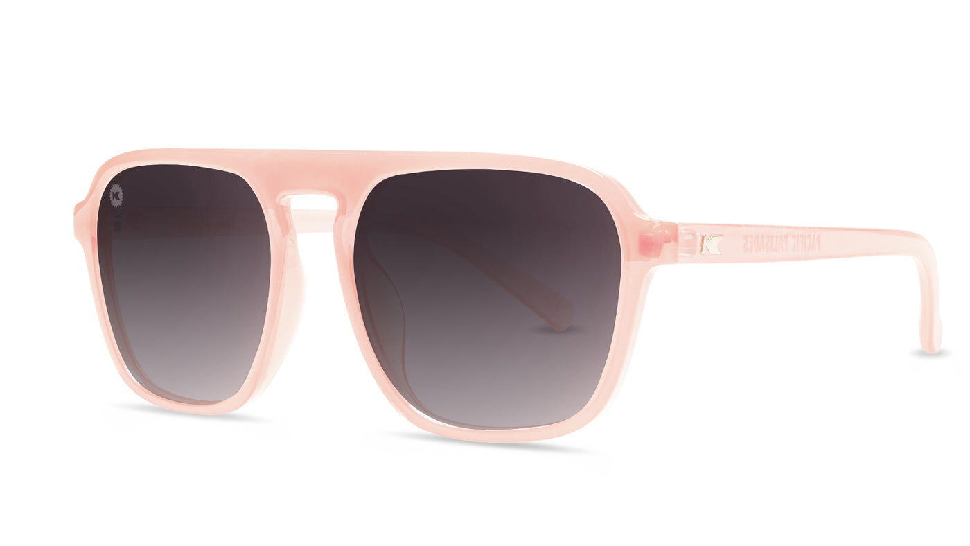 Sunglasses with Pink Frames and Polarized Smoke Gradient Lenses, Threequarter