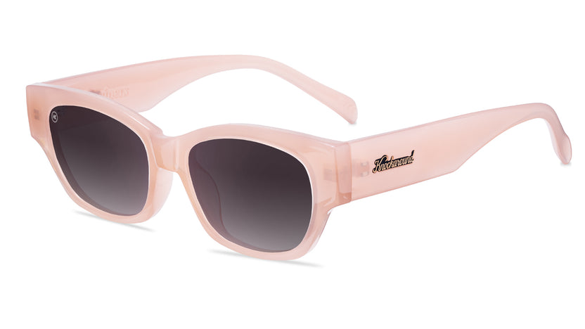 Sunglasses with a glossy vintage rose frame and polarized smoke gradient lenses, Flyover